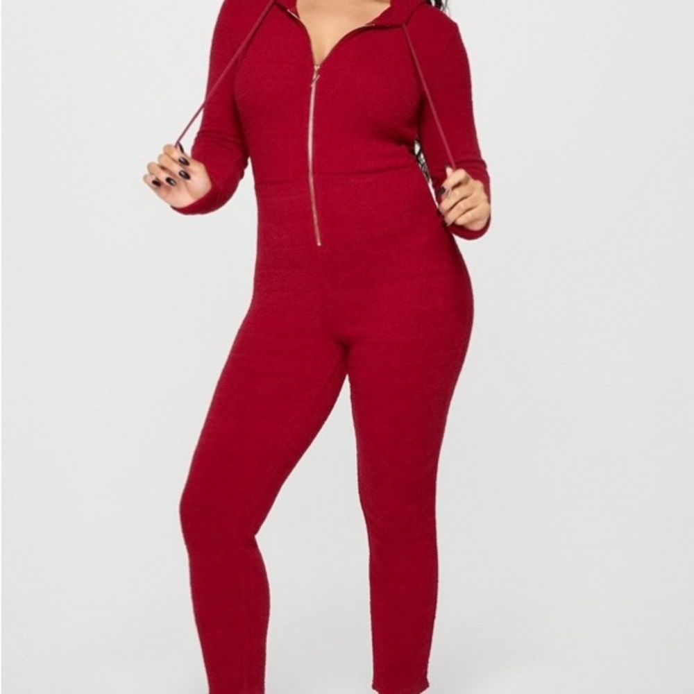 YITTY Red Zipper Jumpsuit with Long Sleeves